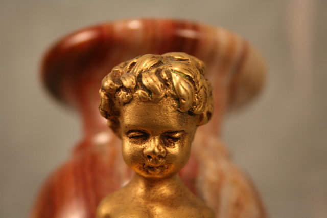 Sm Marble & Dore Bronze Cherub Urns