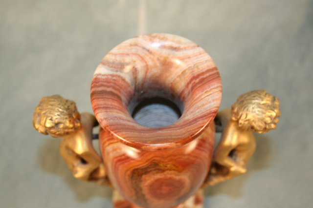Sm Marble & Dore Bronze Cherub Urns