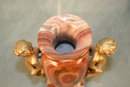 Sm Marble & Dore Bronze Cherub Urns