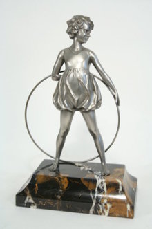 Lost Wax Bronze Art Deco Hoop Girl Figurine in Silver Patina by Ferdinand Preiss