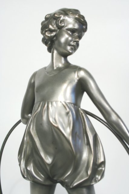 Lost Wax Bronze Art Deco Hoop Girl Figurine in Silver Patina by Ferdinand Preiss