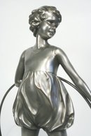 Lost Wax Bronze Art Deco Hoop Girl Figurine in Silver Patina by Ferdinand Preiss