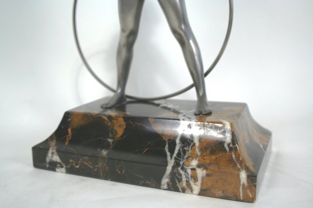 Lost Wax Bronze Art Deco Hoop Girl Figurine in Silver Patina by Ferdinand Preiss