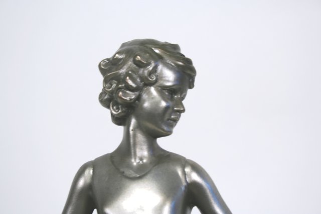 Lost Wax Bronze Art Deco Hoop Girl Figurine in Silver Patina by Ferdinand Preiss