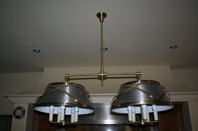 Modern Tole Brass Double Shade Chandelier