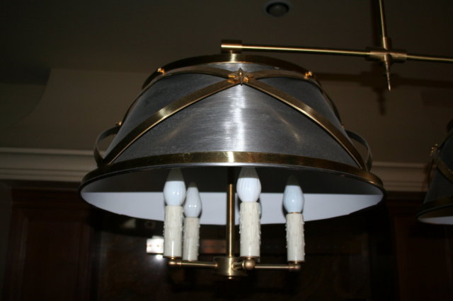 Modern Tole Brass Double Shade Chandelier