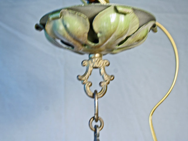 Antique French Bronze & Dore Art Glass Chandelier