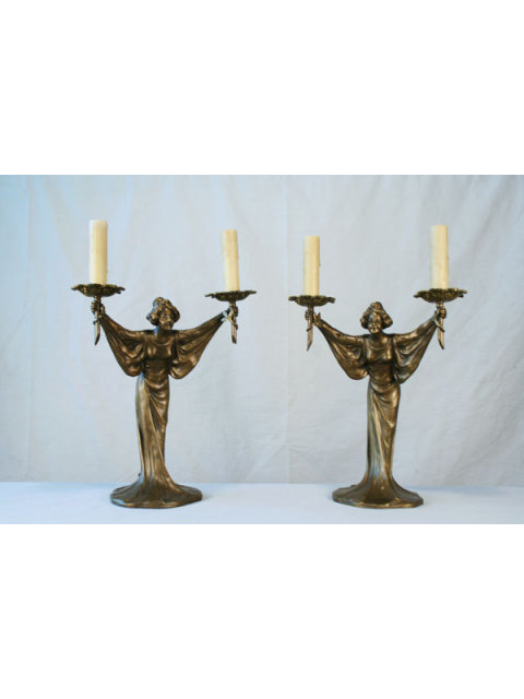 Art Nouveau Bronze Lady Lamp