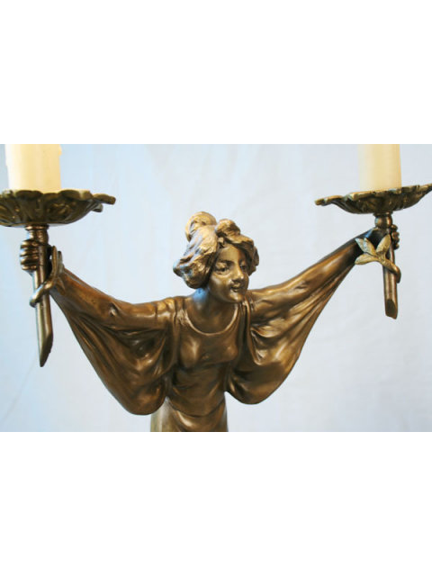 Art Nouveau Bronze Lady Lamp