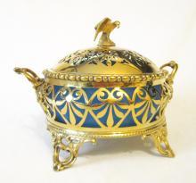 19thC FRENCH OPALINE GLASS JAR/GILT METAL SURROUND/EAGLE FINIAL