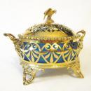 19thC FRENCH OPALINE GLASS JAR/GILT METAL SURROUND/EAGLE FINIAL
