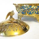 19thC FRENCH OPALINE GLASS JAR/GILT METAL SURROUND/EAGLE FINIAL