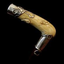 Carved Ivory & Sterling Bug Walking Stick