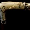 Carved Ivory & Sterling Bug Walking Stick