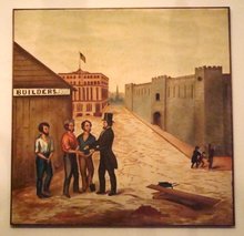 LATE 19th CENTURY OIL AMERICAN FOLK ART GENRE PAINTING/STREETSCAPE 4 X 4.5