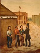 LATE 19th CENTURY OIL AMERICAN FOLK ART GENRE PAINTING/STREETSCAPE 4 X 4.5