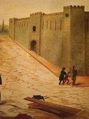 LATE 19th CENTURY OIL AMERICAN FOLK ART GENRE PAINTING/STREETSCAPE 4 X 4.5
