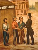 LATE 19th CENTURY OIL AMERICAN FOLK ART GENRE PAINTING/STREETSCAPE 4 X 4.5