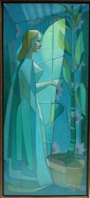 MID-CENTURY MODERNISM O/C SURRREAL PORTRAIT OF LADY/MURRAY BELKIN AMERICAN