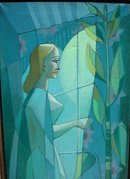 MID-CENTURY MODERNISM O/C SURRREAL PORTRAIT OF LADY/MURRAY BELKIN AMERICAN