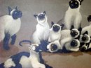 FOUSSA ITAYA CATS/b. PARIS 1919, S&D 1959 SIAMESE CATS & BUTTERFLY PRINT