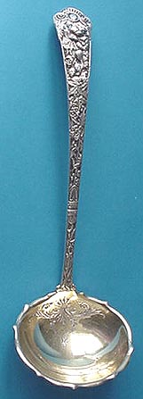 CLUNY Gorham Co large soup ladle sterling ornate floral