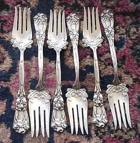 IRIS Durgin FISH FORKS sterling (6)