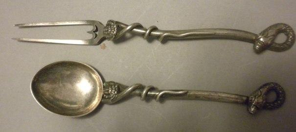 Figural Snake Fork & Spoon Sterling Silver