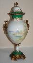 Sevres Urn ormalu handles 1890's figural woman landscape green gold