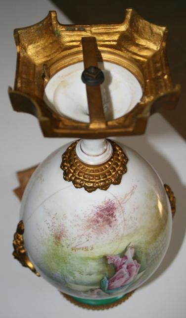 Sevres Urn ormalu handles 1890's figural woman landscape green gold