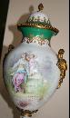 Sevres Urn ormalu handles 1890's figural woman landscape green gold