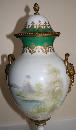 Sevres Urn ormalu handles 1890's figural woman landscape green gold