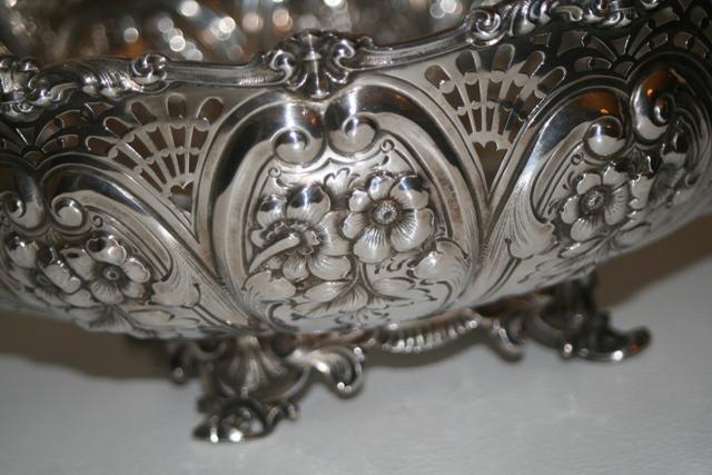 Centerpiece Bowl Sterling circa 1891 pierced with flowers and leaves