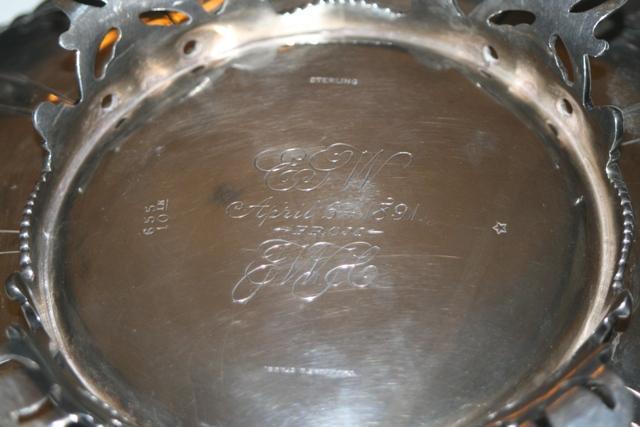 Centerpiece Bowl Sterling circa 1891 pierced with flowers and leaves