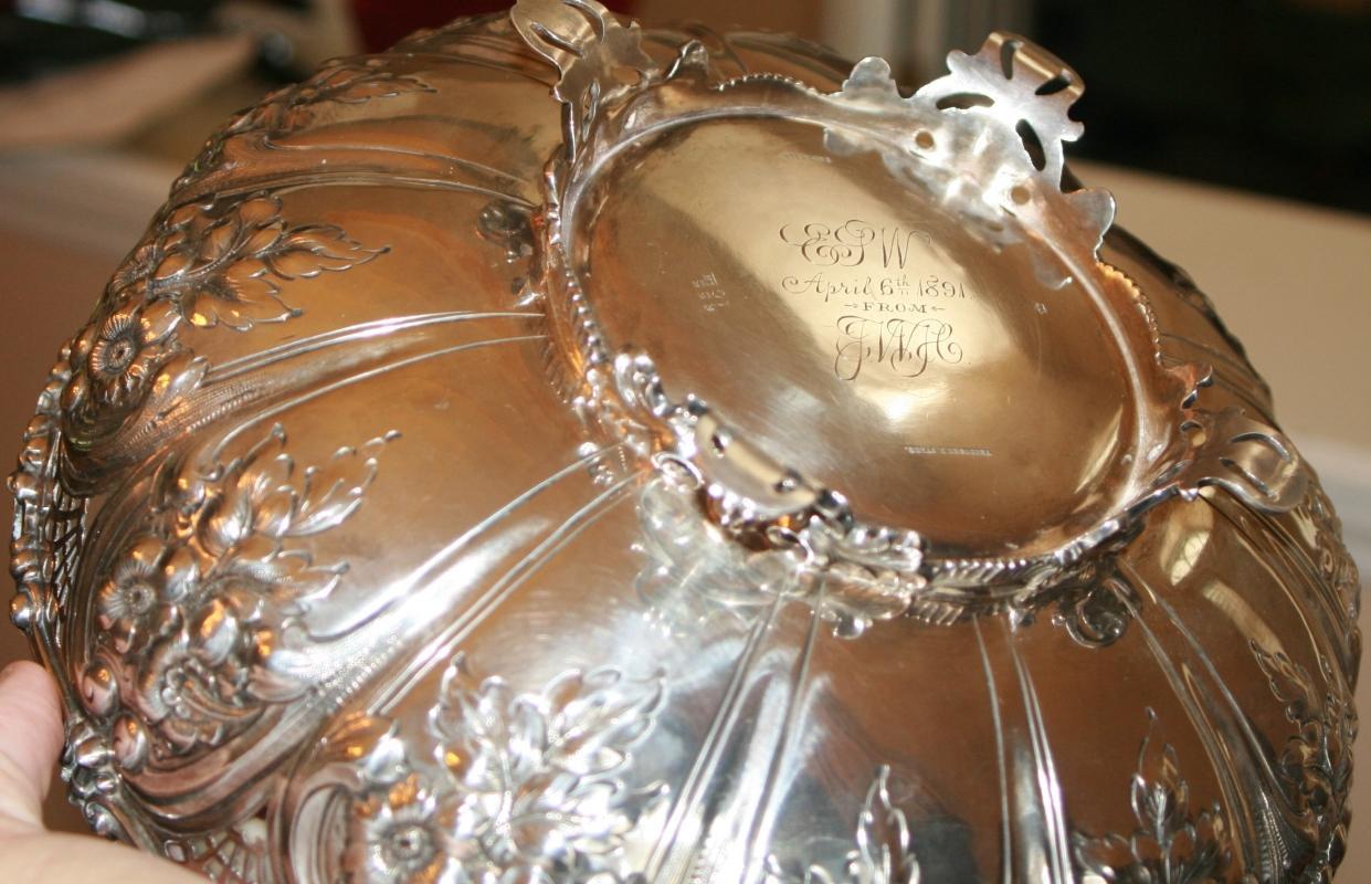Centerpiece Bowl Sterling circa 1891 pierced with flowers and leaves