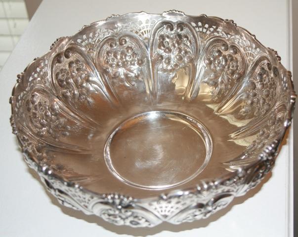 Centerpiece Bowl Sterling circa 1891 pierced with flowers and leaves