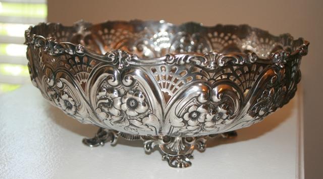 Centerpiece Bowl Sterling circa 1891 pierced with flowers and leaves