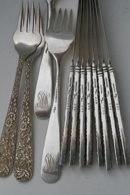 Repousse Kirk Fish Forks and Knives 8 sterling