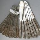 Repousse Kirk Fish Forks and Knives 8 sterling
