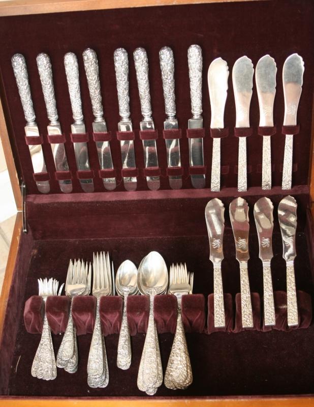 Repousse Kirk Fish Forks and Knives 8 sterling