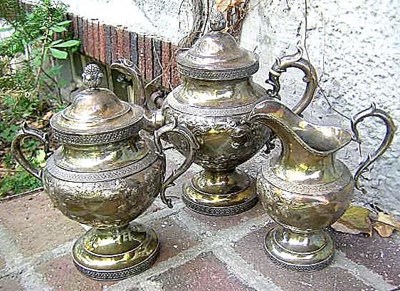 Ball Tompkins & Black Teapot Creamer & Sugar and Waste Bowl Coin Silver