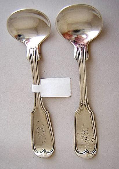 Coin Silver Master pair salt spoons Threaded pattern