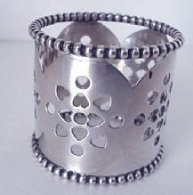 Napkin Ring Sterling beaded pierced hearts