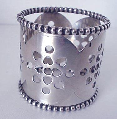 Napkin Ring Sterling beaded pierced hearts