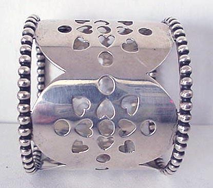 Napkin Ring Sterling beaded pierced hearts