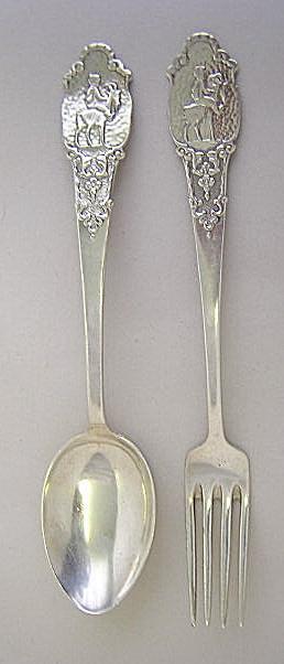 Childs fork and spoon child on goat European