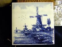 Delft Tile Hand Painted Windmill scene Blue and White