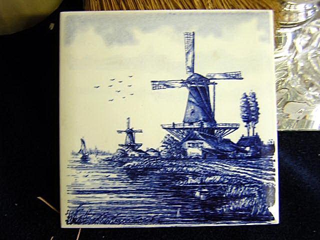 Delft Tile Hand Painted Windmill scene Blue and White
