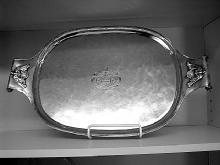 Silverplated Tray with sterling silver center cartouche area