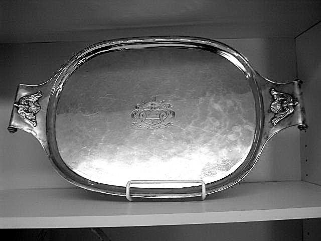 Silverplated Tray with sterling silver center cartouche area